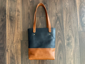 Everyday Brogue Tote - Navy Cognac